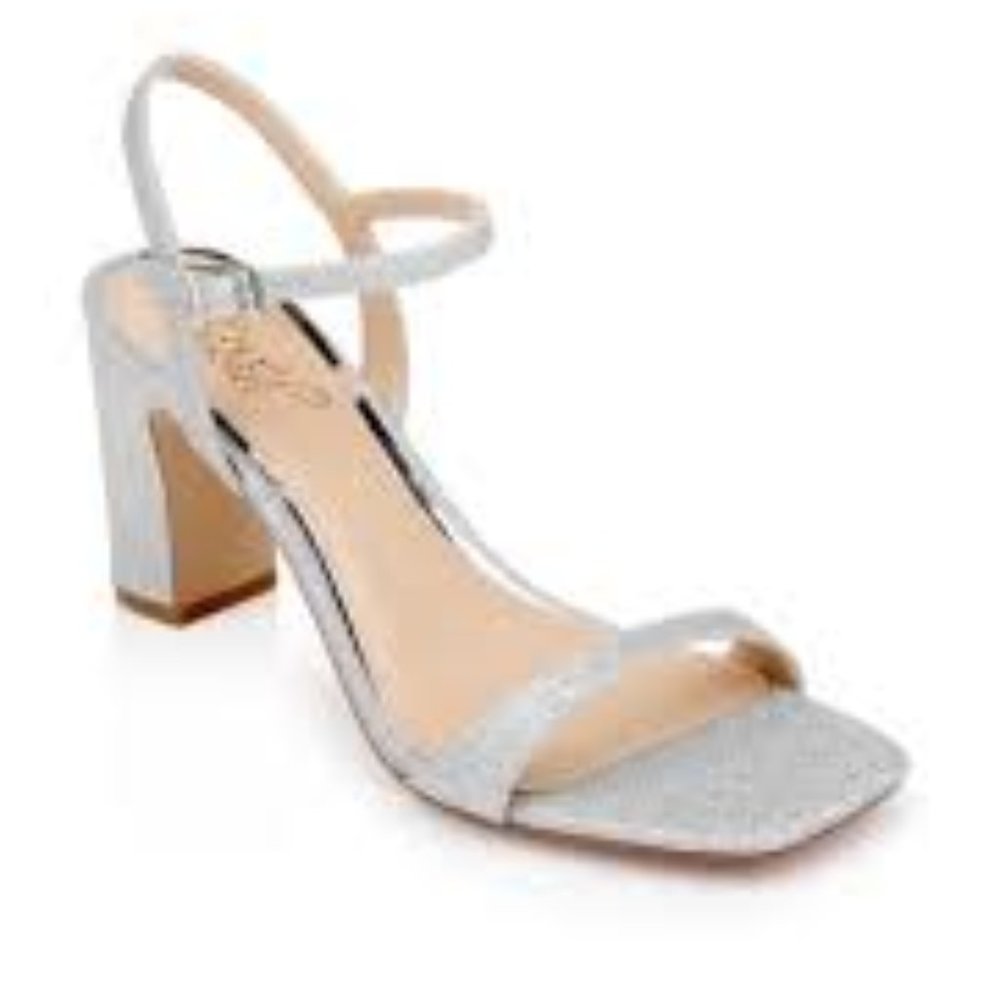 BADGLEY MISCHKA JEWEL Rayla Evening Sandals, Silver Fabric Women Size 10 M   NEW